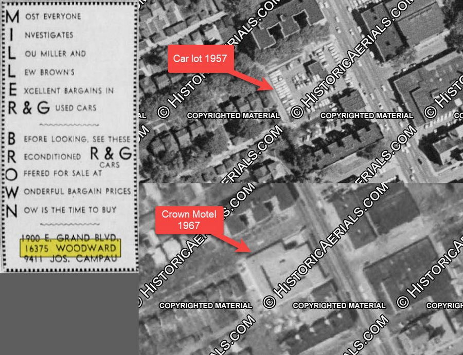 Crown Motel (Woodward Inn) - Aerial Comparison With Ad For Used Cars (newer photo)